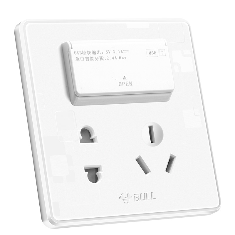 公牛(BULL) 开关插座 G18系列 五孔多位USB插座 86型面板G18E536 白色 暗装