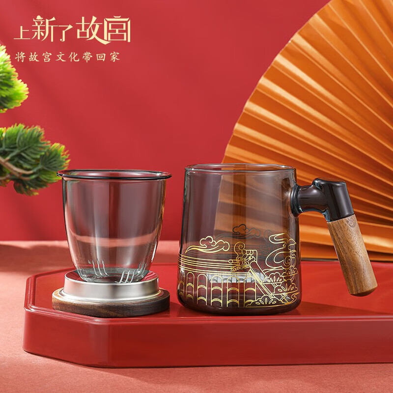 上新了文创 故宫泡茶杯 茶水分离杯 文创玻璃水杯礼盒生日礼物男士送朋友 浮云沉香玻璃泡茶杯