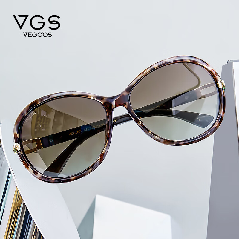 威古氏 太阳镜女偏光防紫外线开车眼镜大框显瘦小脸墨镜9021 茶色