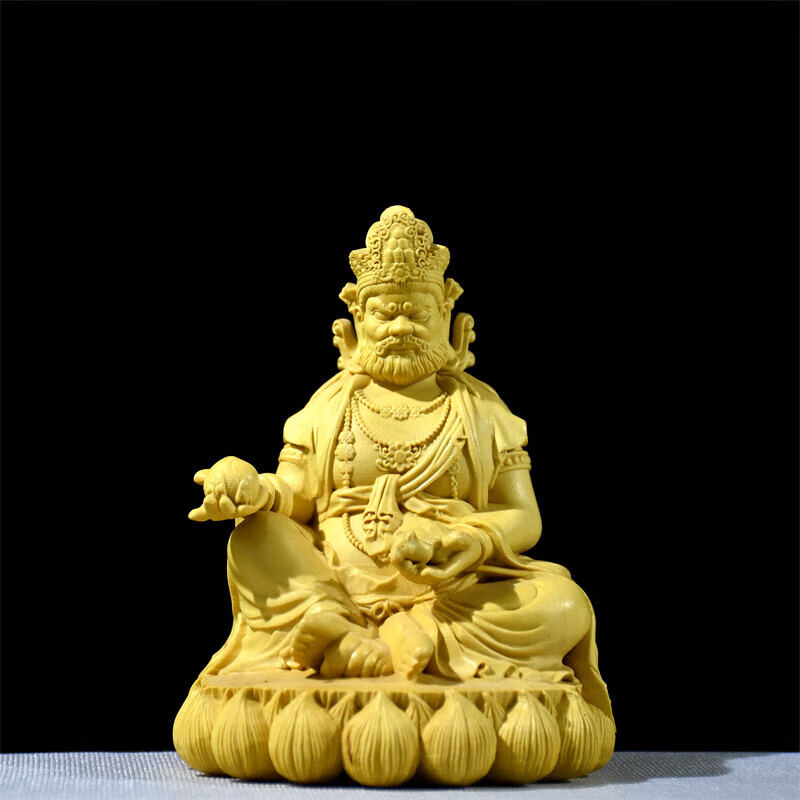 黄杨实木雕刻西藏中式藏传木质密宗金黄家里摆件 黄杨木【黄财神】高