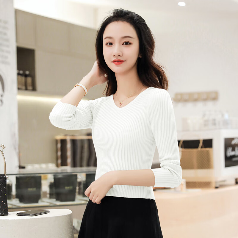 麦娅洛中年女士鸡心领毛衣小个子短款针织衫秋冬保暖长袖套头打底衫