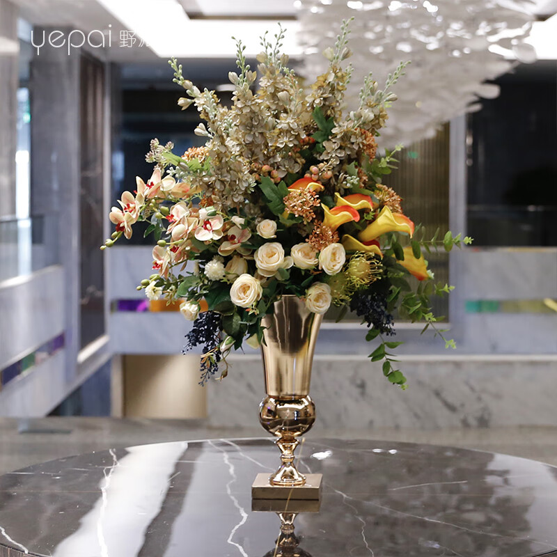野派自然風(fēng)擺件蝴蝶蘭仿真花客廳擺設假花裝飾品酒店餐廳花瓶花藝擺件 C款套裝花藝 四面型