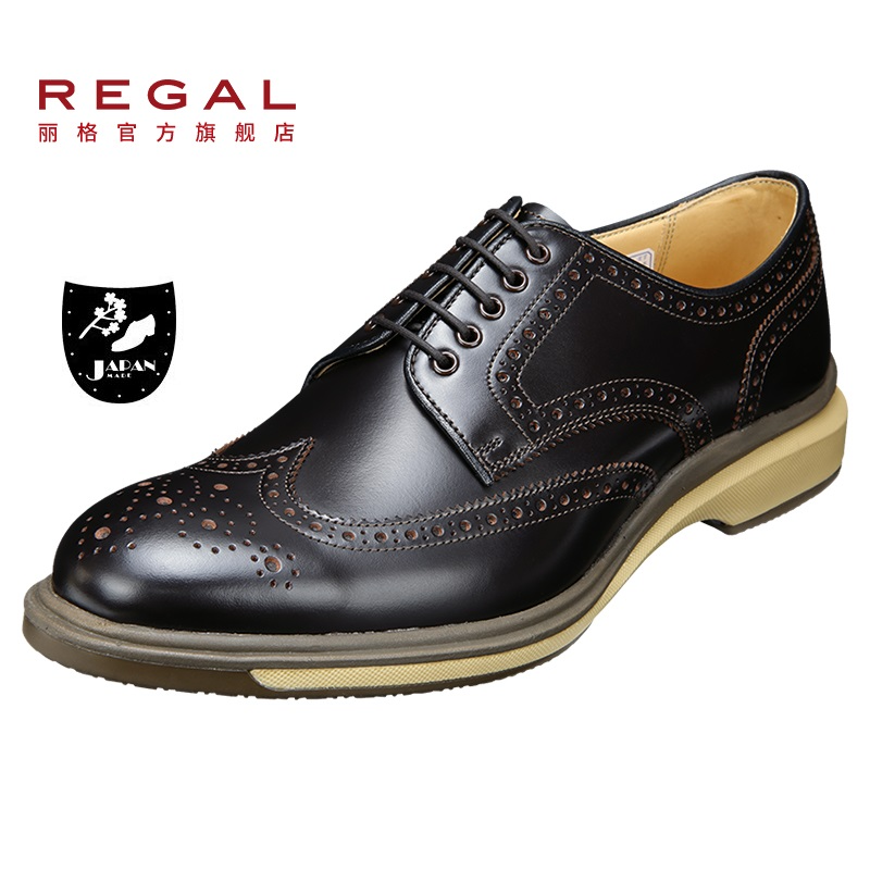 REGAL/丽格正装布洛克雕花轻质耐磨日本制牛皮纯色男士皮鞋81WR B(黑色) 41(255)