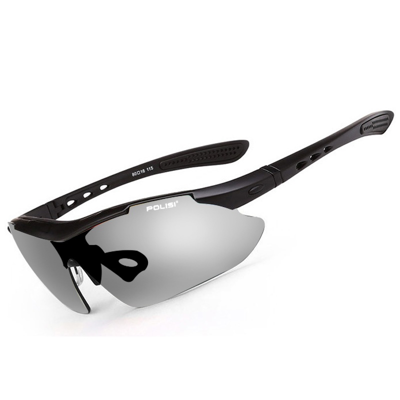 眼镜偏光男女户外跑步公路山地自行车防风护目镜近视 智能变色-砂黑