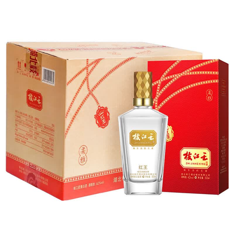 枝江淡雅白酒枝江王红王中华老字号湖北特产枝江酒42度整箱500ml*6瓶
