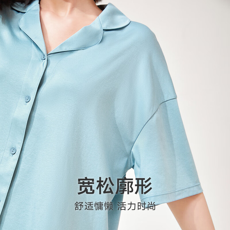 曼妮芬女士翻领七分袖长裤套装家居服睡衣裤舒适纯棉内衣20310702 060 黄色 XL 170/96A-170/80A