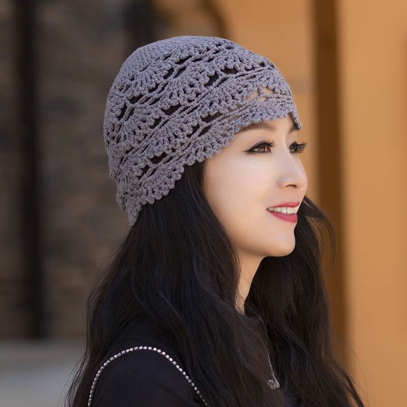 卉仁 帽子女春秋百搭韩版潮蕾丝镂空勾花编织瓜皮针织毛线帽a 酒红 钩