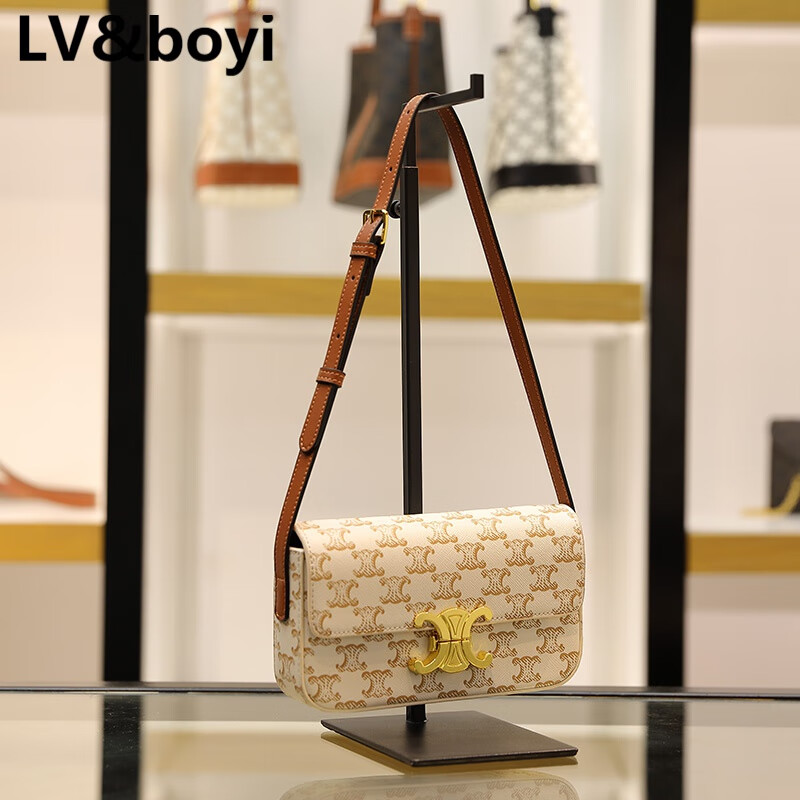 2023新款包包百搭级感腋下包锁扣小方包单肩法棍包 老花白色 看详情