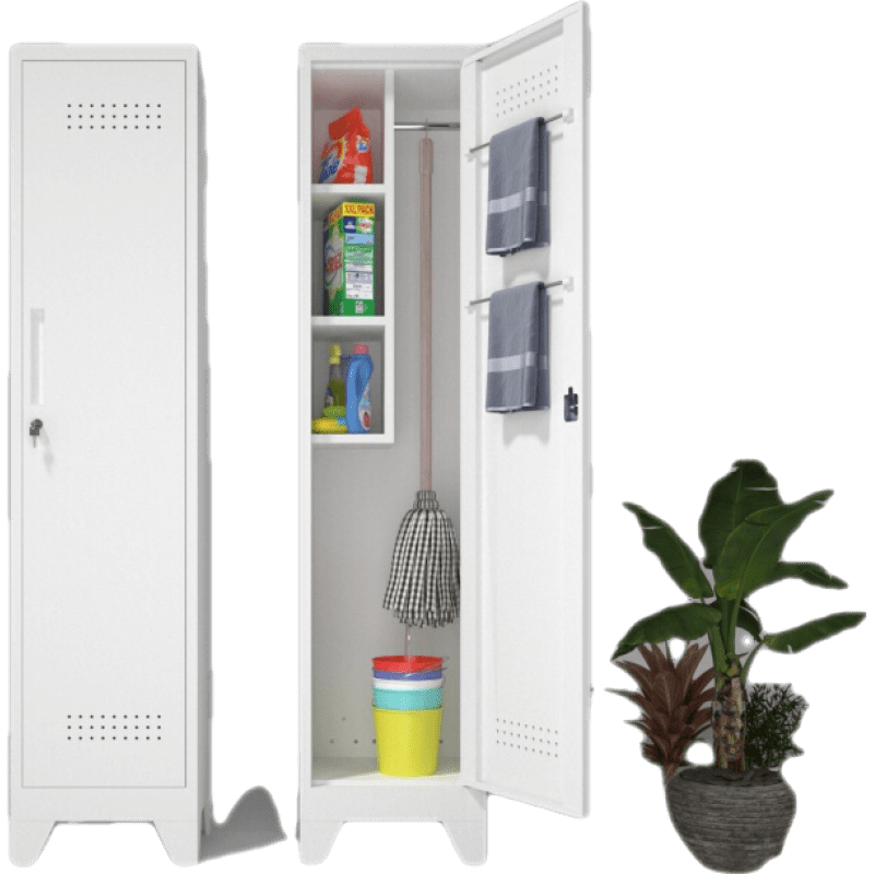 鐵豹不銹鋼清潔柜工具收納陽(yáng)臺(tái)拖把雜物柜洗手間衛(wèi)生保潔柜酒店家政柜 白色單門清潔柜 促銷