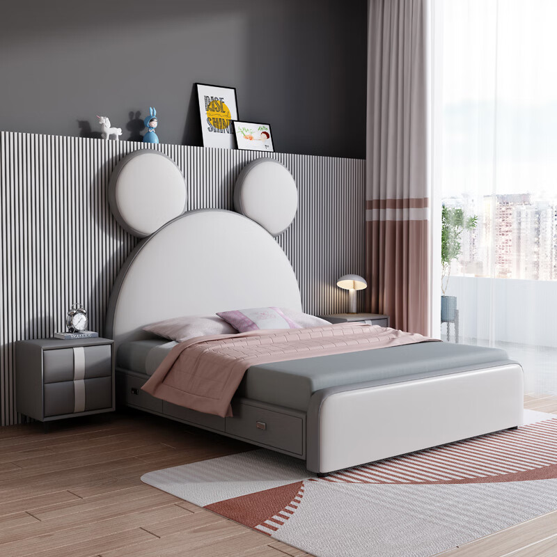 花漫屋 儿童床女孩北欧公主床男孩可爱皮艺青少年成长陪伴卡通床创意