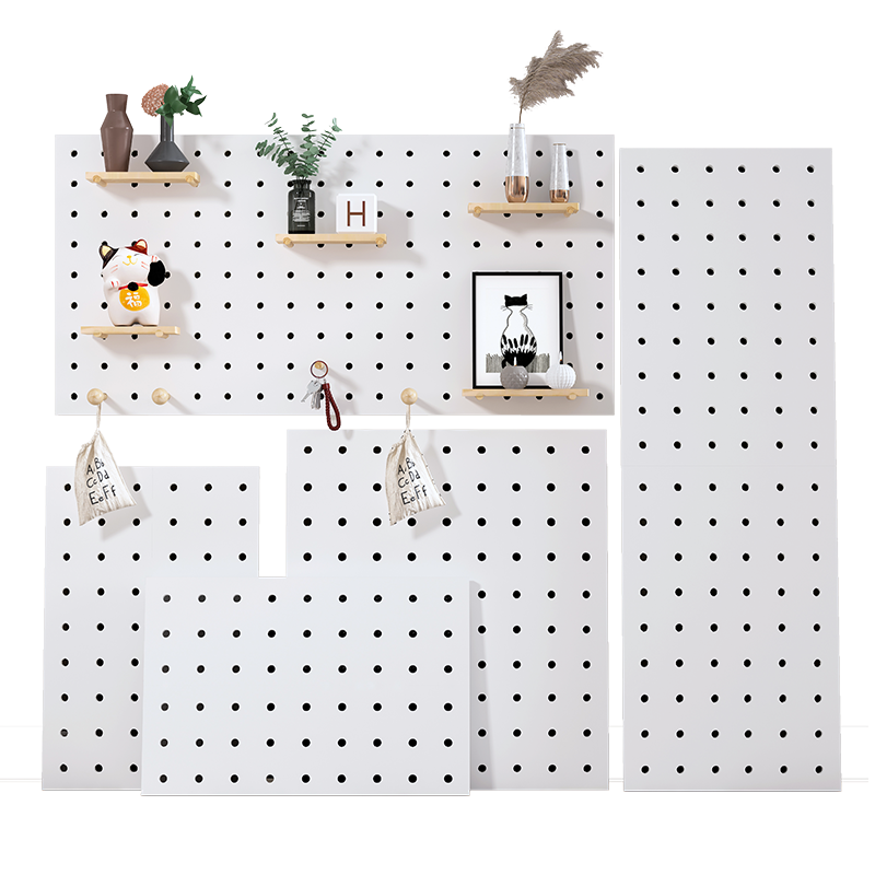 林家小子 实木洞洞板定制木质墙上置物架免打孔收纳背景墙白色玄关家用配件 【加厚多层板】白色F组合(尺寸50*100CM)