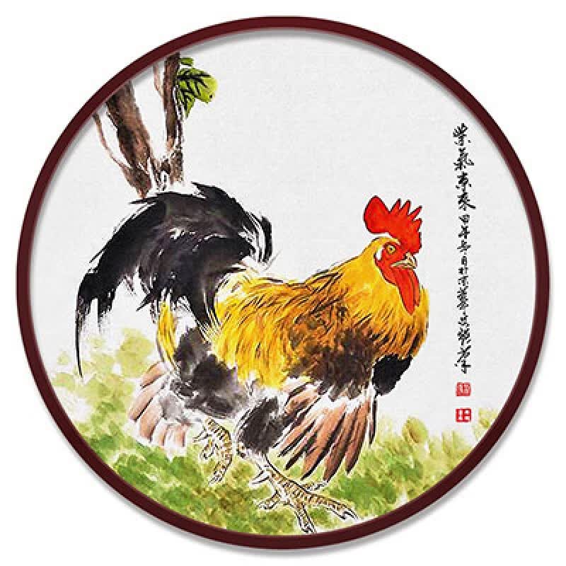 玄关过道装饰画客厅葫芦大公鸡挂画金鸡报晓生肖鸡画吉祥图 01-紫气东