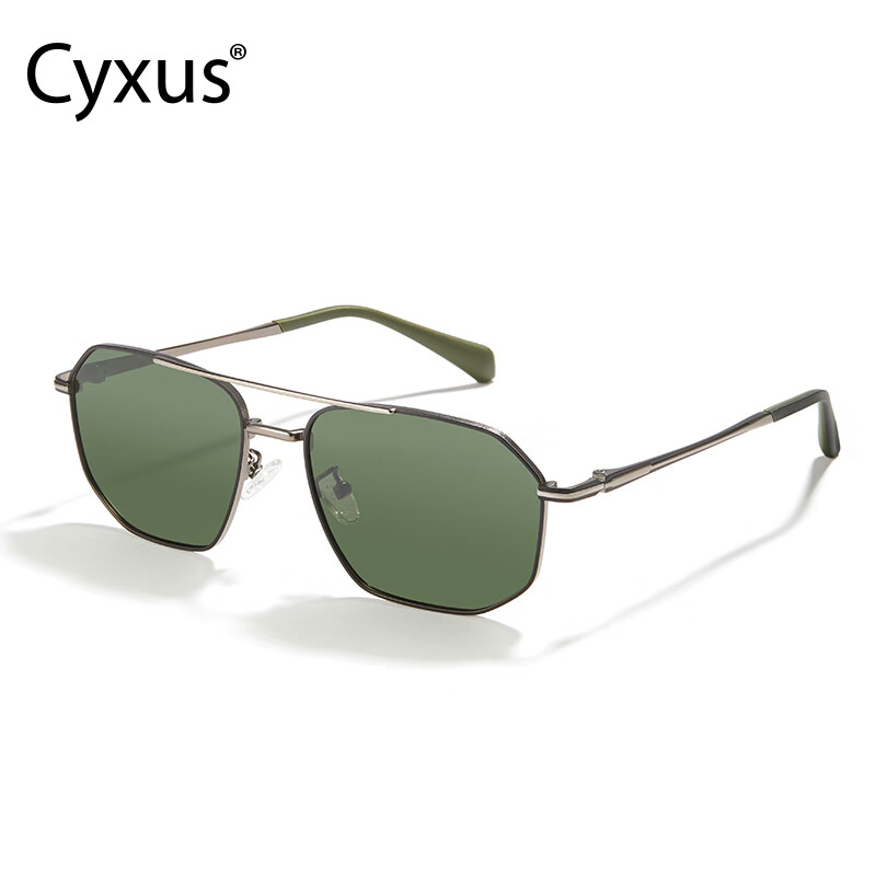 Cyxus偏光墨镜开车驾驶可用太阳镜男女通用防眩光紫外线UV400 可配度数 哑枪色绿色片+1.67折射率0-800度