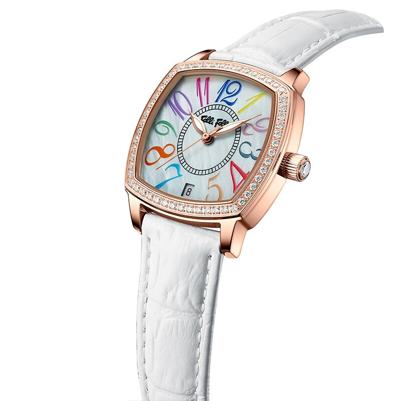 Folli Follie芙丽芙丽腕表女士欧美表轻奢气质小众玫瑰金镶日历钻石英手表女 白色-手镯项链礼盒