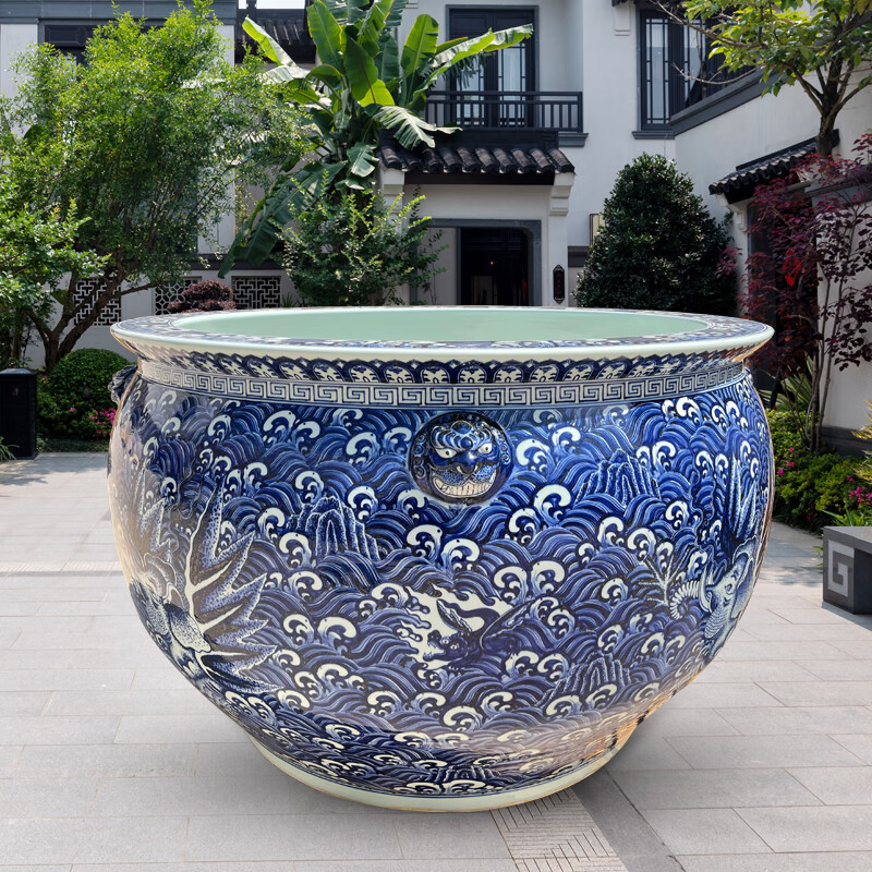 5米鱼缸特大荷花种树缸庭院别墅凤水缸 海怪纹招财大缸直径1.5米高1米