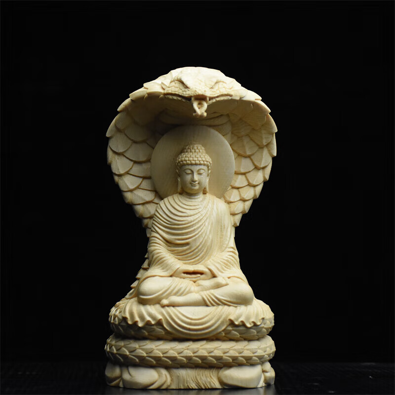 桧木释迦摩尼摆件实木质崖柏如来工艺品蛇佛家居客厅装饰 桧木【灵蛇