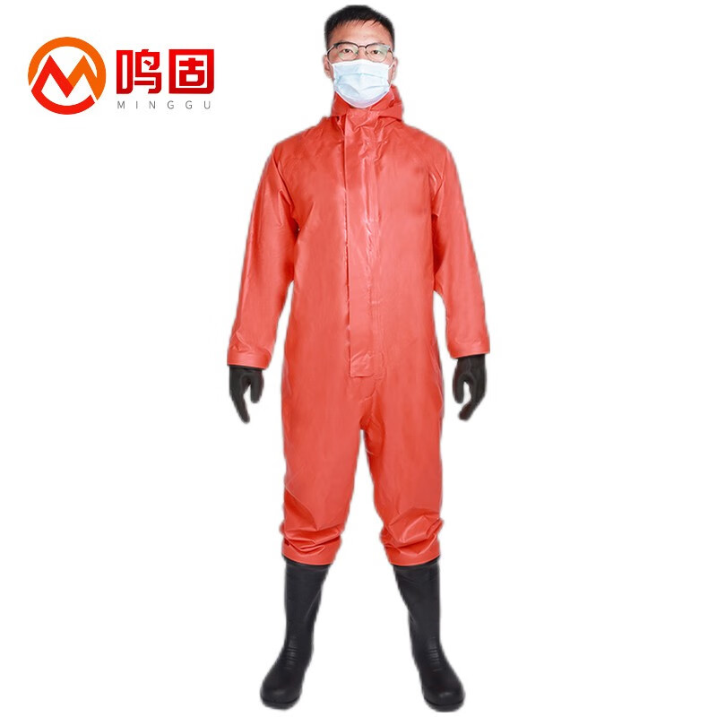 鸣固 半封闭轻型防护服二级防化服连体带帽防尘毒液氨酸碱腐蚀防护服