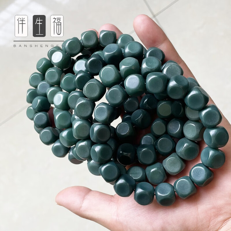 白玉菩提根雕刻阴皮翡翠绿幽灵菩提根手串六方文玩佛珠伴生福 雕刻六