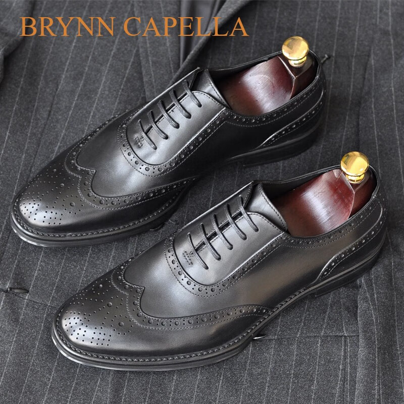 brynn capella手工牛皮男士商务休闲皮鞋潮流系带布洛克雕花款式男鞋