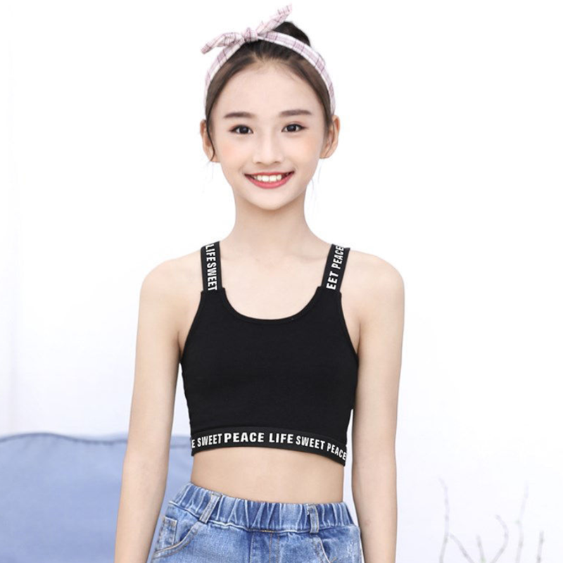 糊图狗 女童吊带背心发育期中大童女孩内衣棉抹胸儿童运动上衣露脐打