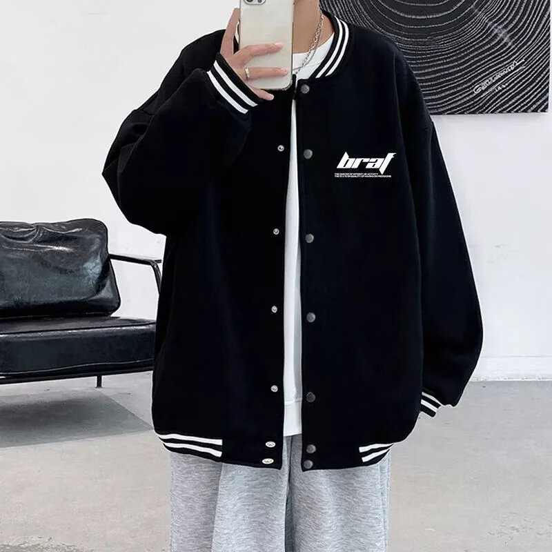泽万邦外套男加绒加厚宇航员学生百搭上衣夹克韩版宽松黑色棒球服外穿