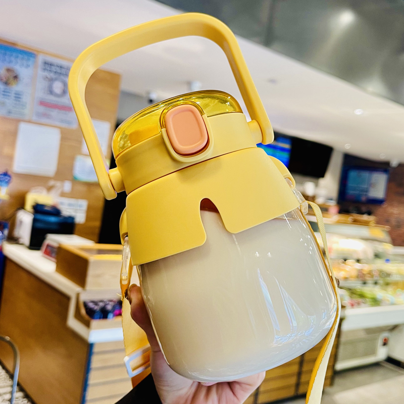 离空夏季大肚杯子女士高颜值ins风玻璃杯大容量吸管杯便携学生喝水杯