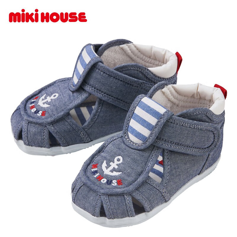 MIKIHOUSE日本制夏季1-3岁宝宝凉鞋保护脚趾二段学步凉鞋防滑透气 蓝色 13.5cm