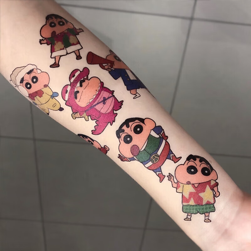 千惠侬卡通动漫防水纹身贴蜡笔小新小男孩花臂彩色可爱贴纸印 普通款