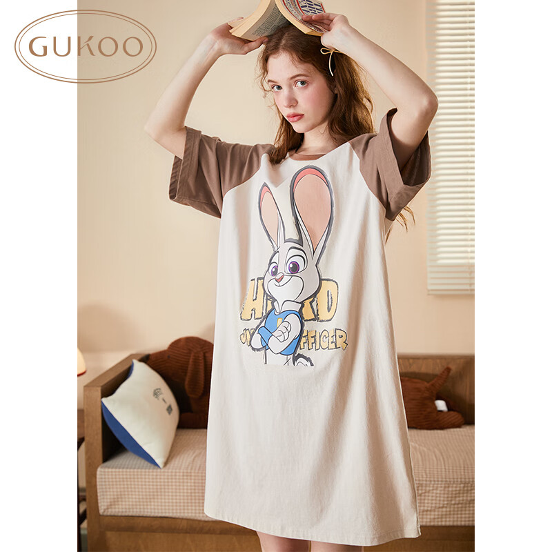 果壳（Gukoo）疯狂动物城睡衣女夏兔子睡裙大码宽松可外穿家居服B 核桃卡朱迪睡裙 M怎么样,好用不?