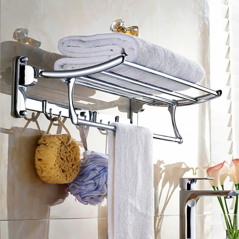 totoroo日本品牌卫生间毛巾架浴室不锈钢浴巾架五金酒店双层壁挂折叠