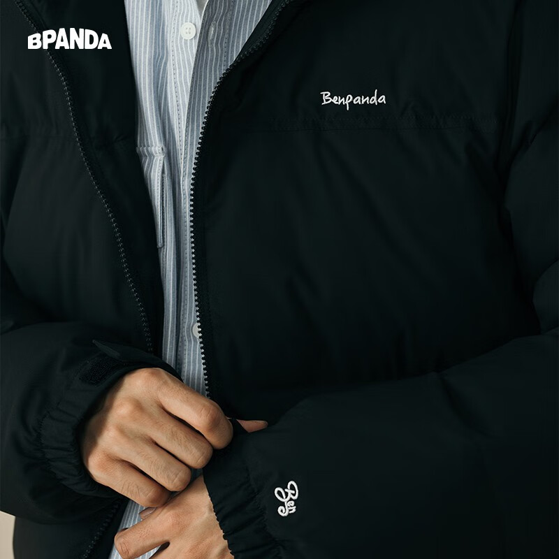 熊猫·本(ben.panda)羽绒服男潮流新款日系防泼水宽松休闲连帽80%白鸭绒保暖外套 黑色 L