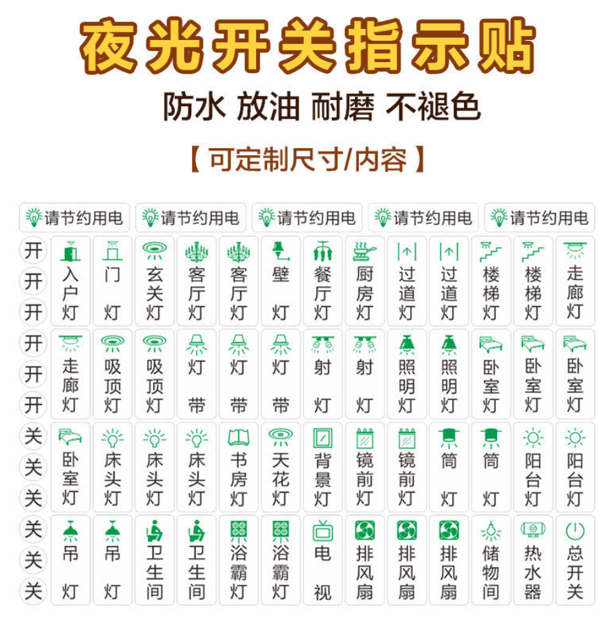 蔓坨夜光家用配电箱标识贴纸总开关提示贴电闸空气开关标示标签贴墙贴
