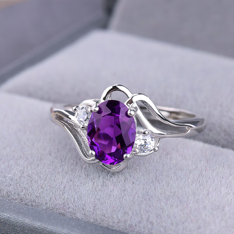 天然紫水晶戒指女925镶嵌紫色彩宝石指环ins时尚学生新款 冲销量款