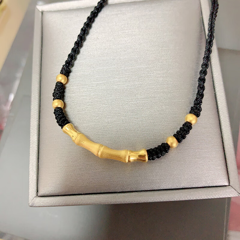 lpez老凤凰黄金竹节弯管项链女999足金步步高升锁骨链编绳吊坠情人节