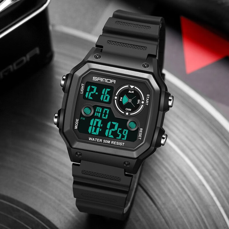 三达(sanda)手表男士初高中学生青少年防水数字式夜光潮流方形户外