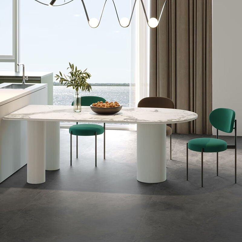 莲花雨北欧轻奢岩板餐桌椅组合小户型中岛台餐桌岛台创意长方形大理石