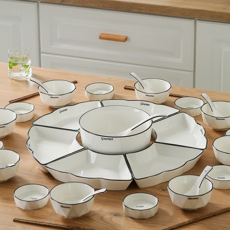 叮旦 陶瓷拼盘餐具组合套装创意网红摆盘碗筷碗碟套装釉下彩花边盘