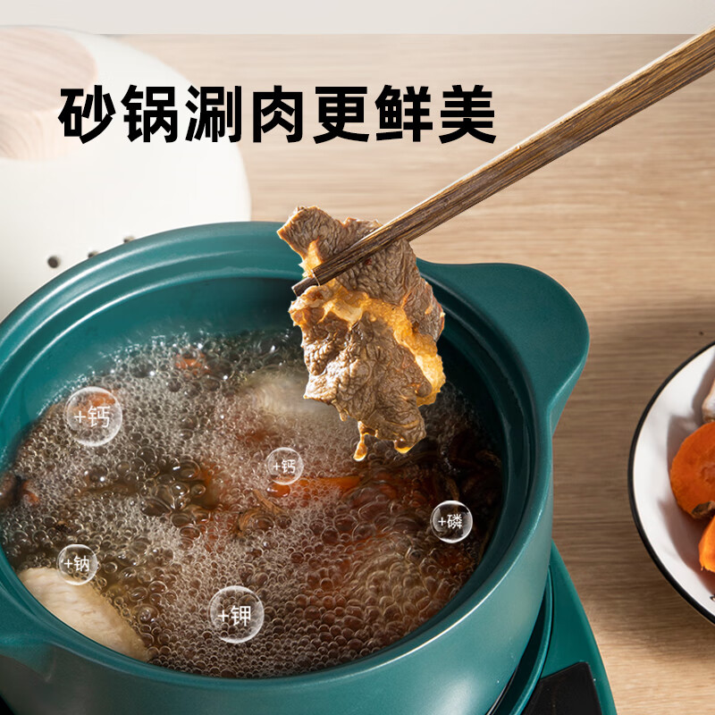 DIKO电砂锅火锅煮粥炖汤多功能分体式家用1-2人陶瓷涮锅全自动1000W功率部队火锅可调火力定时预约小锅 3L 绿色砂锅 1000W