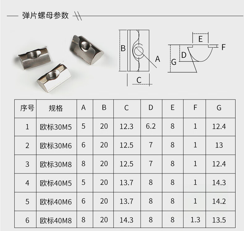 元族铝型材配件 弹性弹珠弹片螺母 后装后置卡式螺母钢珠半圆弹 欧标
