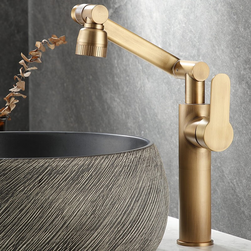 仟都珊万向旋转折叠仿古铜色水龙头面盆洗手盆冷热台上盆洗脸池加高全