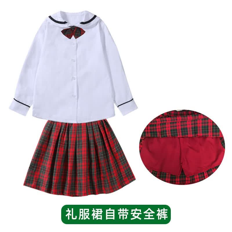 米兔果深圳小学生校服礼服春秋装长袖上衣套装男生女生短袖衬衫短裤夏装 女孩长袖衬衫+冬裙+领结 120码属于什么档次？