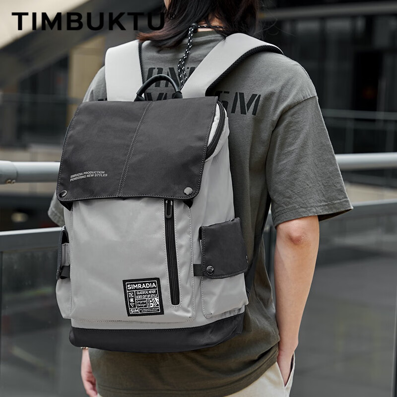 timbuktu品牌男士双肩包休闲背包帆布男百搭运动户外旅行包 深空灰 15