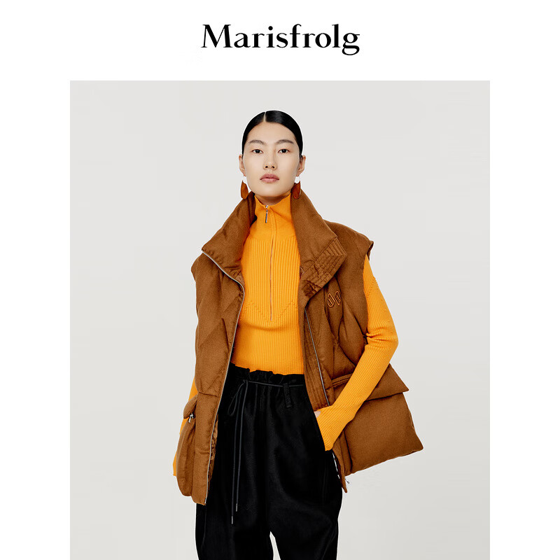 marisfrolg玛丝菲尔2022冬亮橘色半拉链针织套头针织衫 亮橘色 m