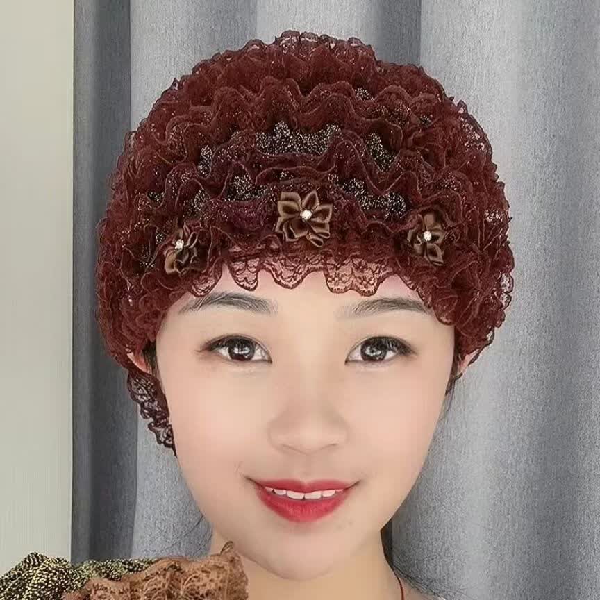 回梦生花遮白发帽子薄款美人纱弹力蕾丝遮白发护头发假发穆斯帽网红款