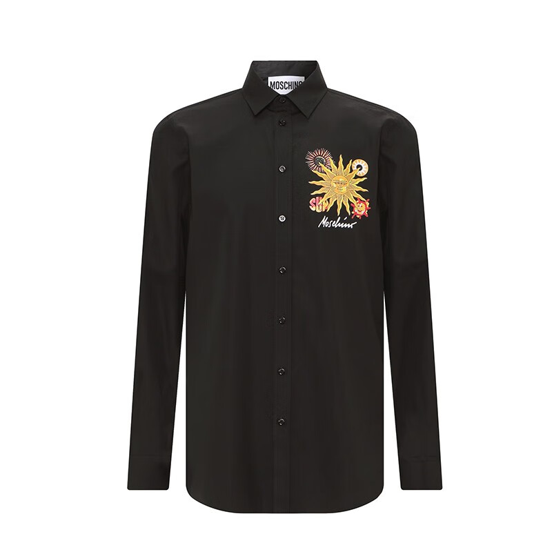 默斯奇诺（MOSCHINO）高端男装23秋冬新款休闲百搭太阳标图案款长袖衬衫 1555黑色 39