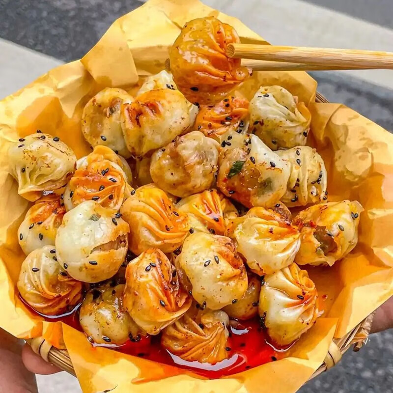 拇指生煎包网红产品珍珠小笼包迷你包子摆摊速冻半成品50个 红色