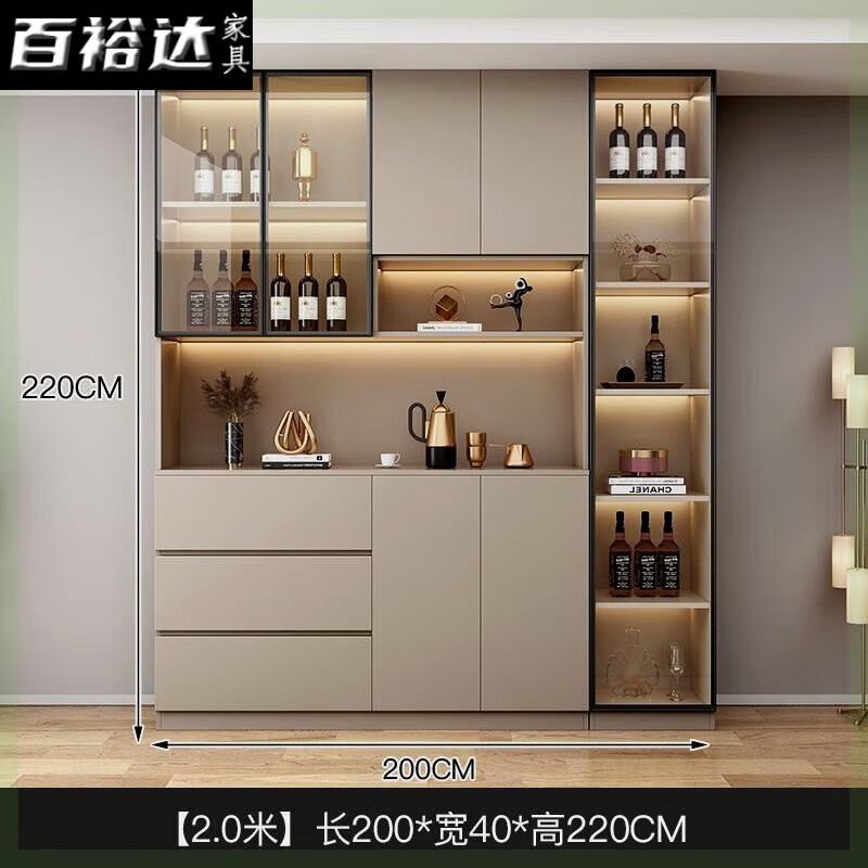 百裕达实木餐边柜子储物柜现代简约酒柜2025新款一体靠墙高柜客厅收纳柜 全实木 款式8：200*40*220 京东折扣/优惠券