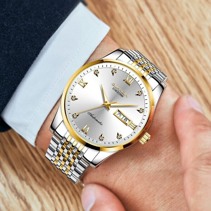 冠琴（GUANQIN）十大品牌手表男机械表全自动男表夜光防水进口机芯男士手表 间金白面【进口西鉄城机芯】