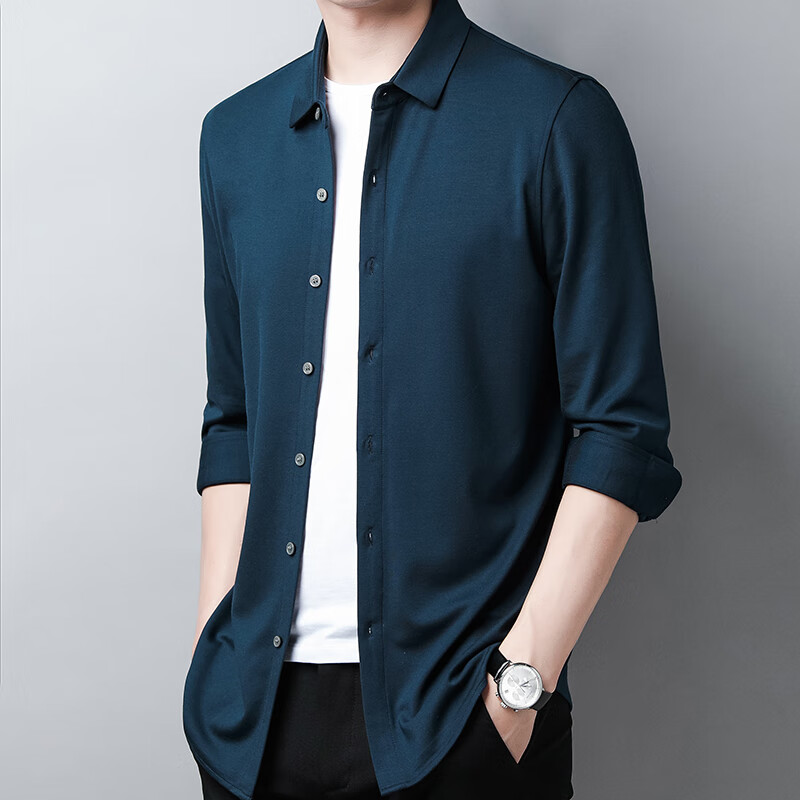 哈雷纳金狐狸 长袖衬衫男士衬衣男纯色商务休闲职业男装上衣f803 哈青