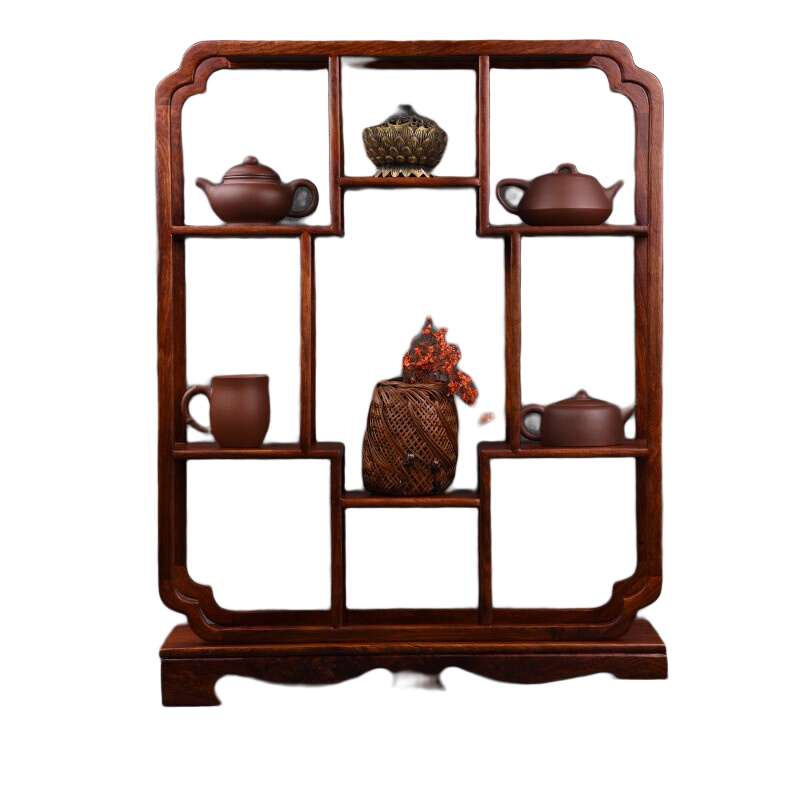 錦格博古架小號實(shí)木茶壺架紫砂壺架子花梨木茶架展示置物架茶具收納架 九鼎一言博古架長(cháng)50厚13高66cm